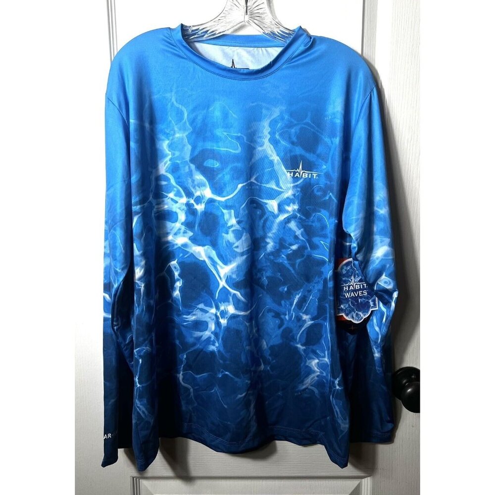 Habit Dave’s‎ Marina L /S NWT Performance Tee Size Medium Blue 40+ Solar Waves